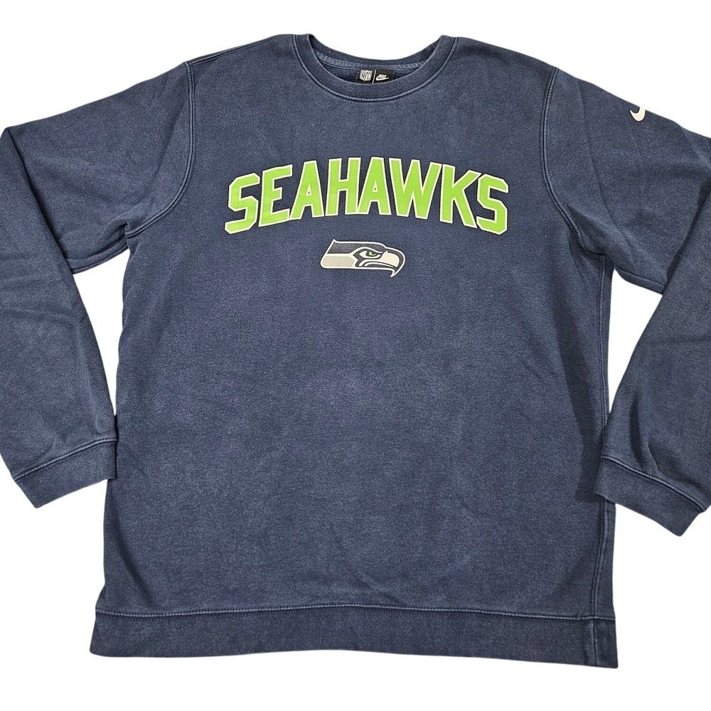 Seattle Seahawks Nike Sweatshirt Mens Large Navy Blue NFL Crewneck Pullover 2263